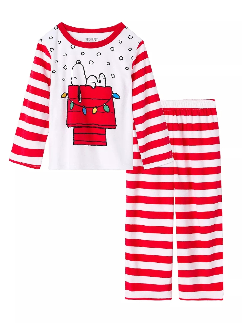 New Red & White Striped Peanuts Snoopy Holiday Pajama Set, Size 3T
